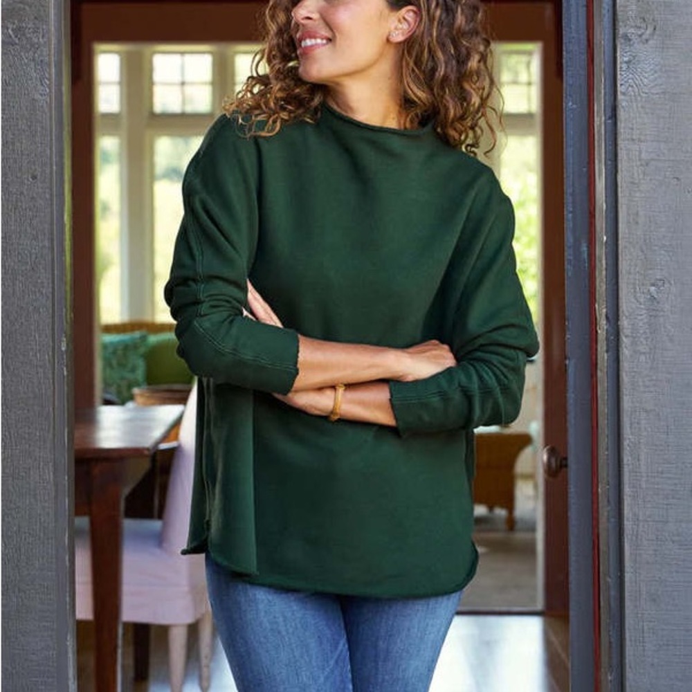 NWOT Frank & Eileen Effie Long Sleeve Funnel Neck Capelet Evergreen Green Sz XS